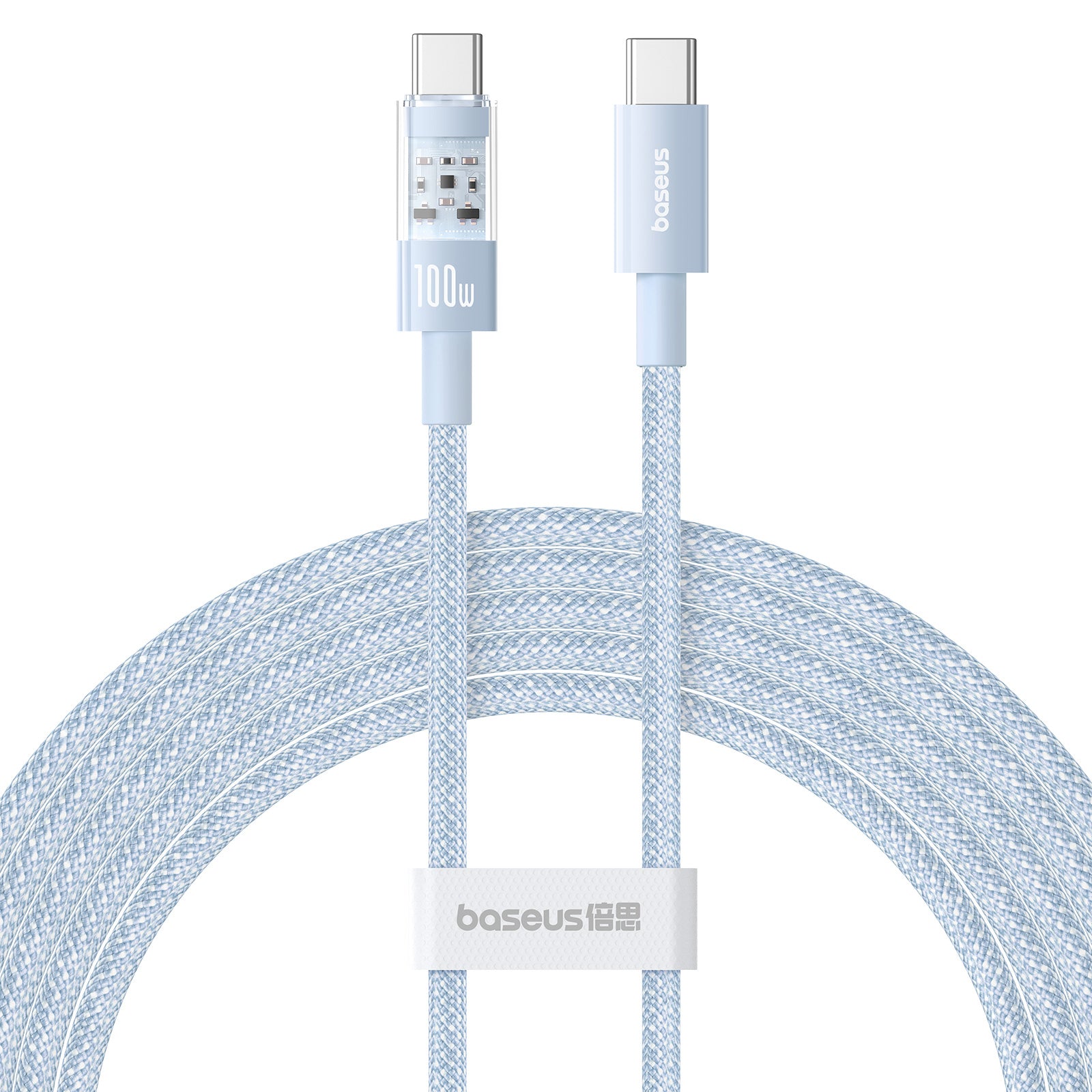 BASEUS Gem 2m PD 100W Type-C to Type-C Data Cord Braided Phone Fast Charging Cable - Blue