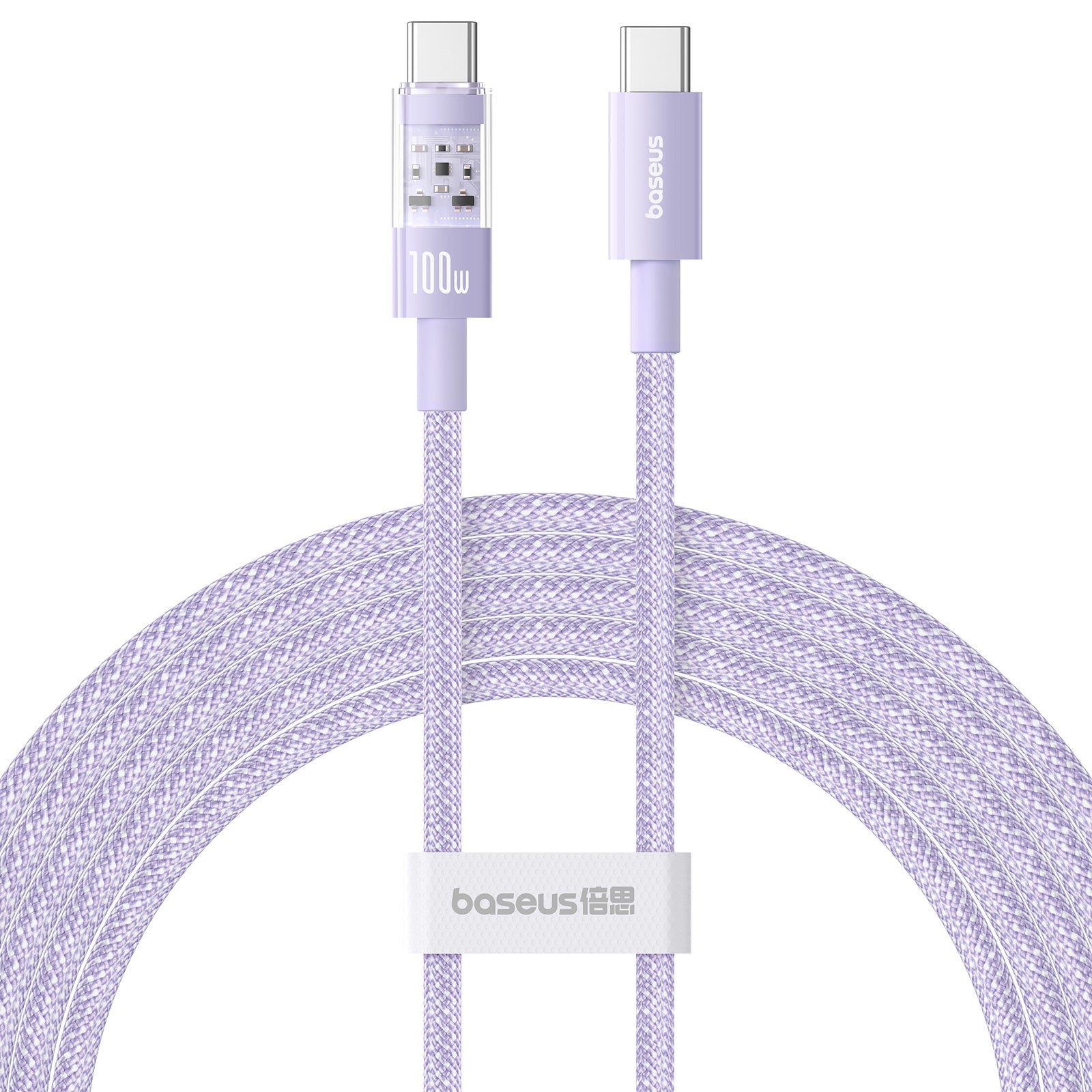 BASEUS Gem 2m PD 100W Type-C to Type-C Data Cord Braided Phone Fast Charging Cable - Purple