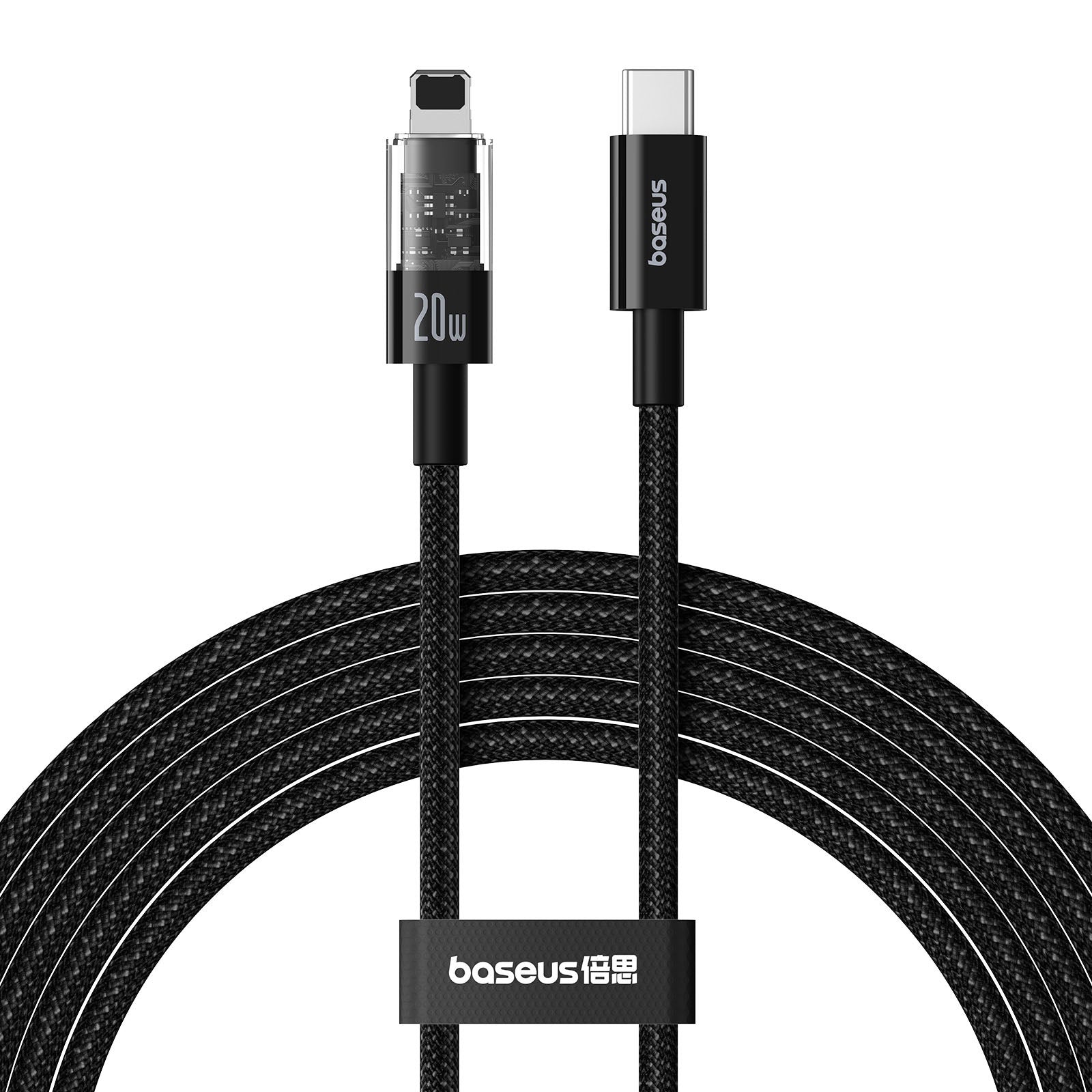 BASEUS Gem 2m Type-C to iP PD 20W Data Cable Braided Phone Fast Charging Cord - Black