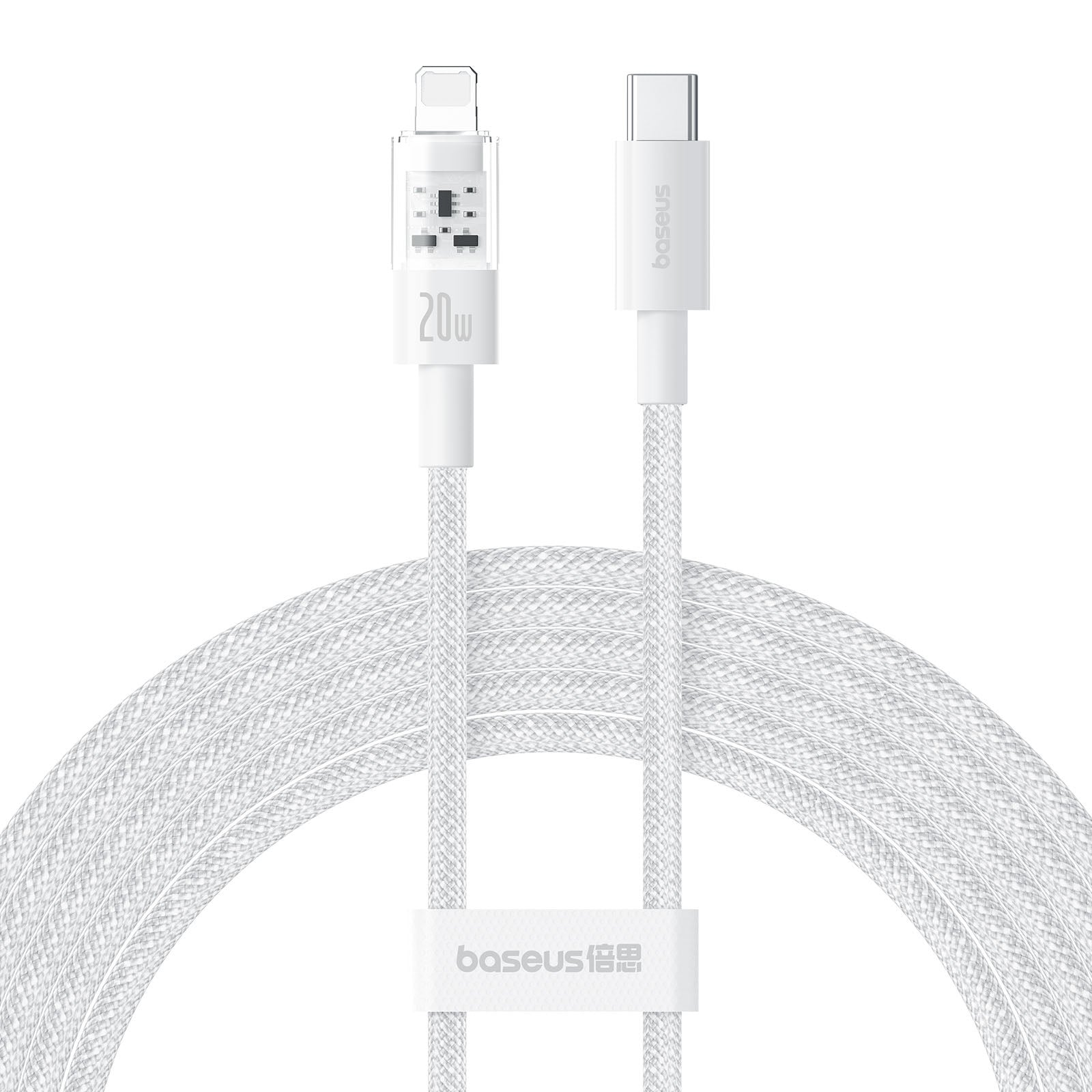 BASEUS Gem 2m Type-C to iP PD 20W Data Cable Braided Phone Fast Charging Cord - White