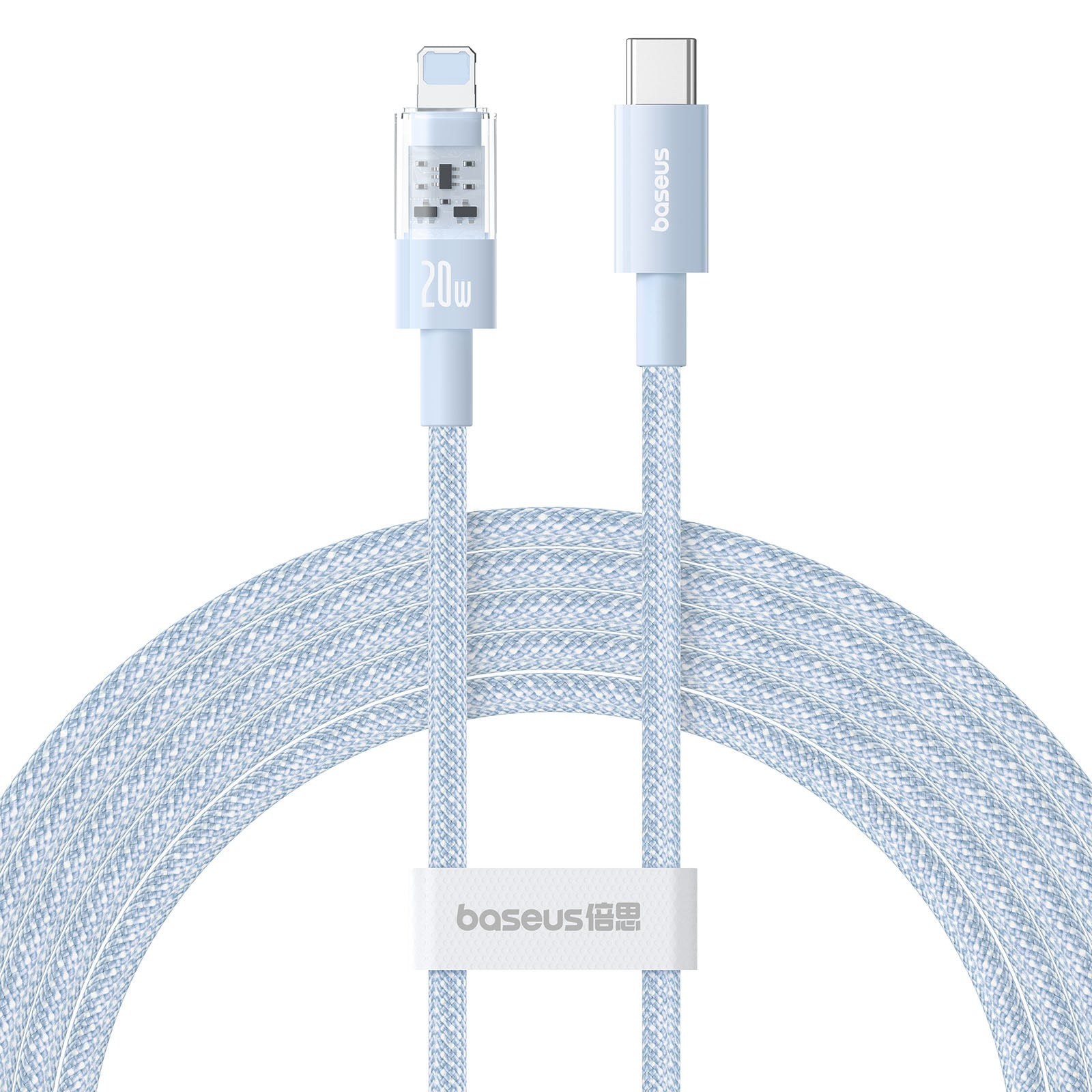 BASEUS Gem 2m Type-C to iP PD 20W Data Cable Braided Phone Fast Charging Cord - Blue