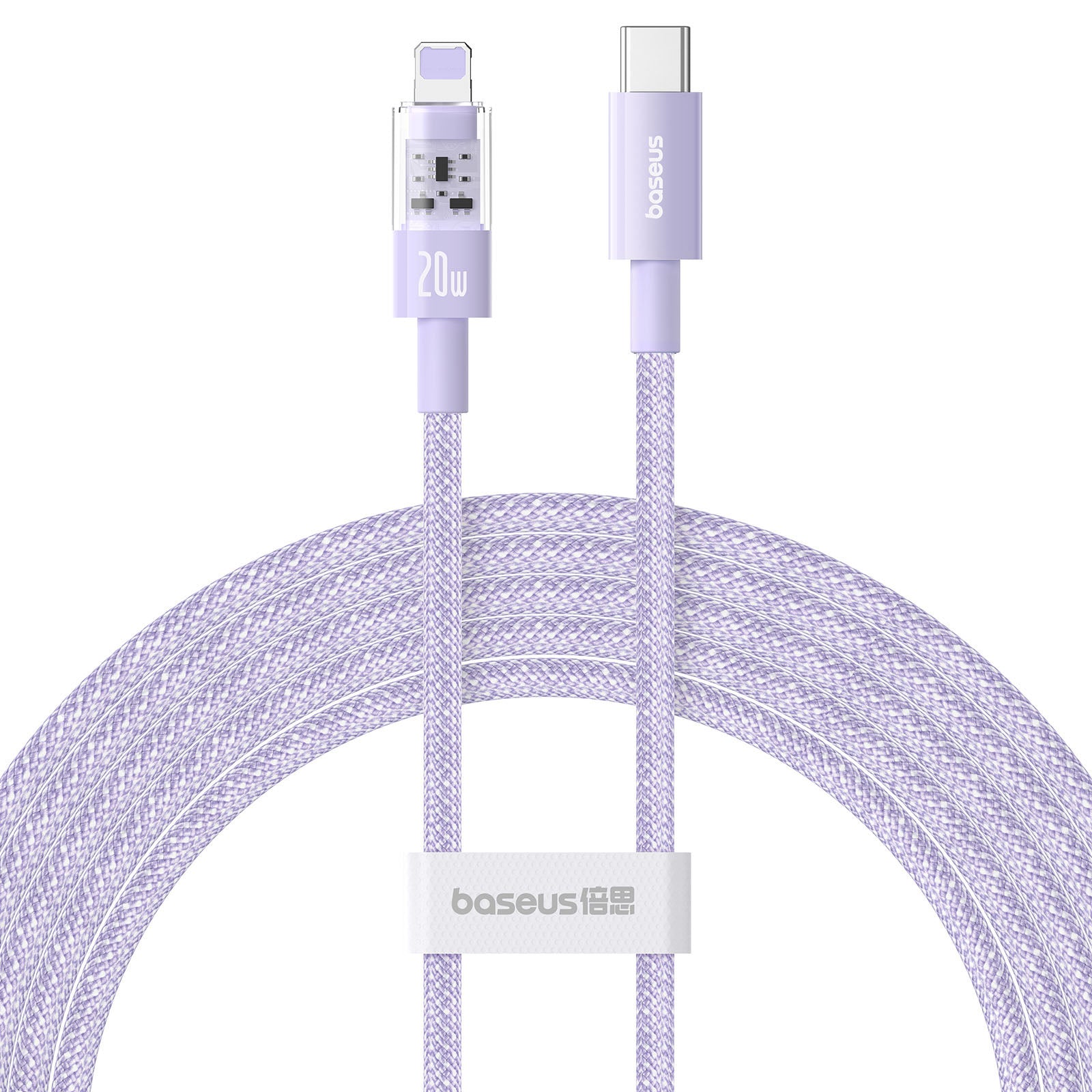 BASEUS Gem 2m Type-C to iP PD 20W Data Cable Braided Phone Fast Charging Cord - Purple