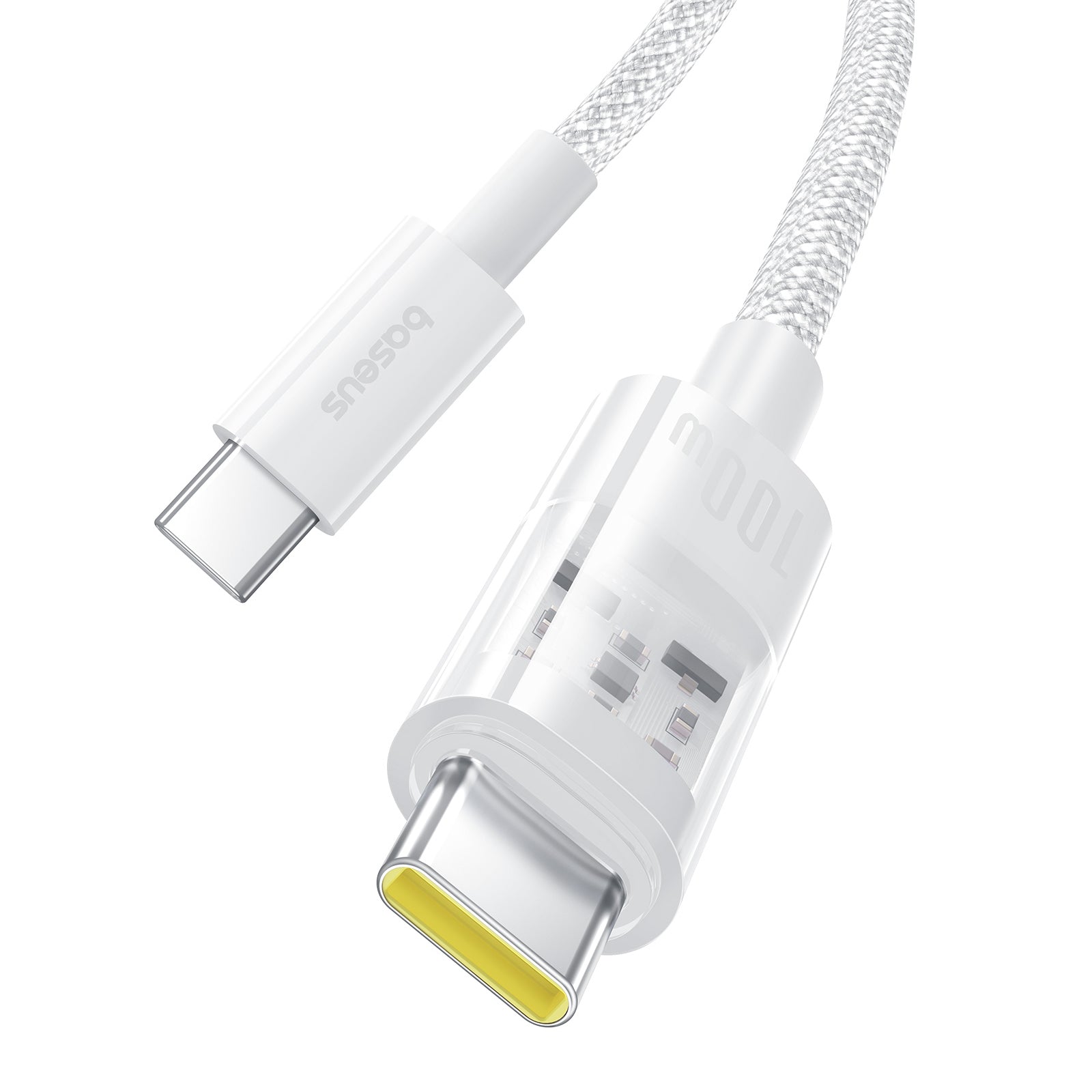 BASEUS Gem 100W Fast Charging Type-C to Type-C Wire Nylon Braided Data Cable, 1m - White