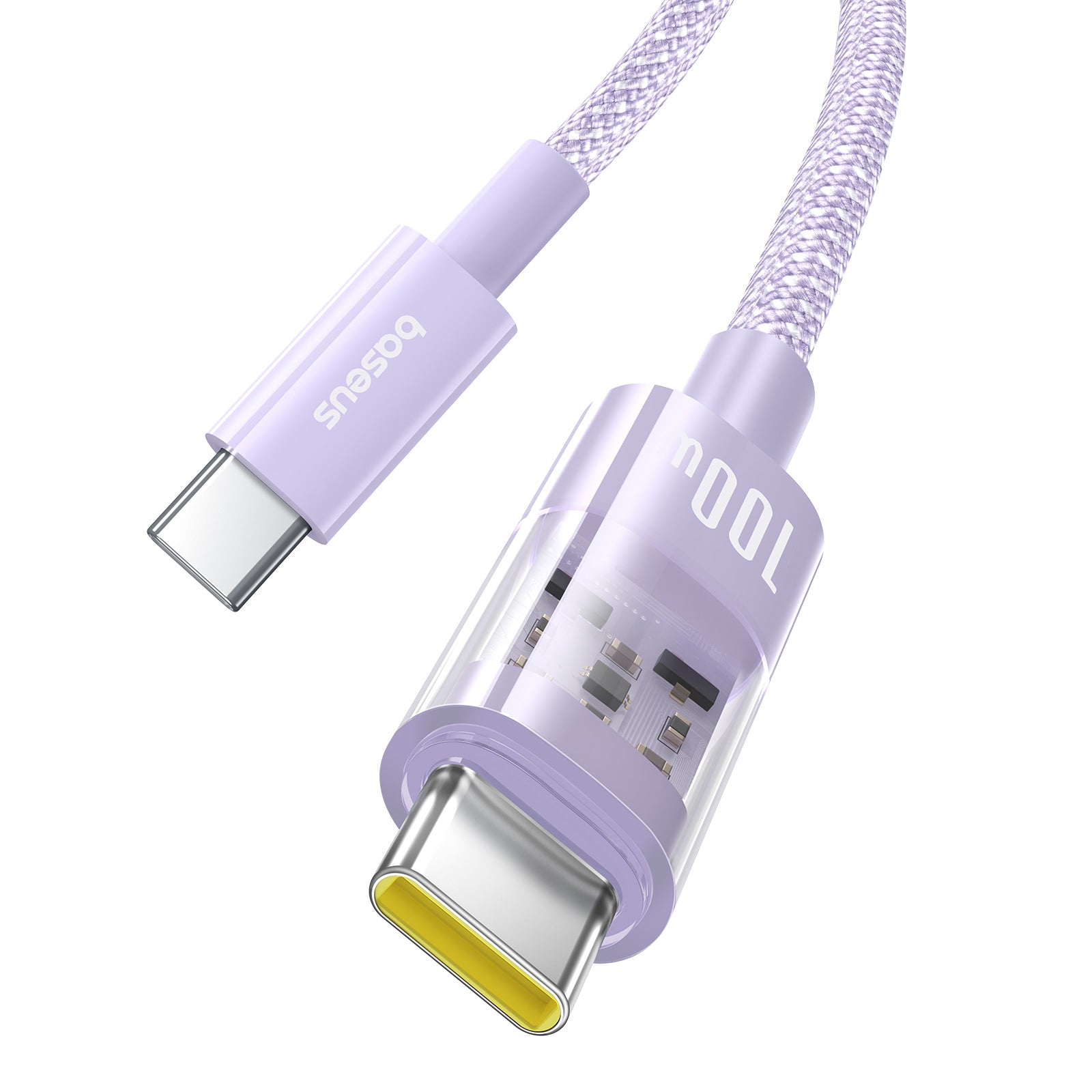 BASEUS Gem 100W Fast Charging Type-C to Type-C Wire Nylon Braided Data Cable, 1m - Purple