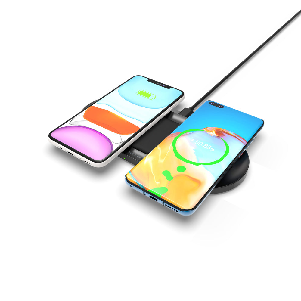 S500 2 in 1 20W Qi Wireless Charger Double Fast Charging Pad for iPhone 11/Huawei Mate 20 Pro/Airpods Pro - Black