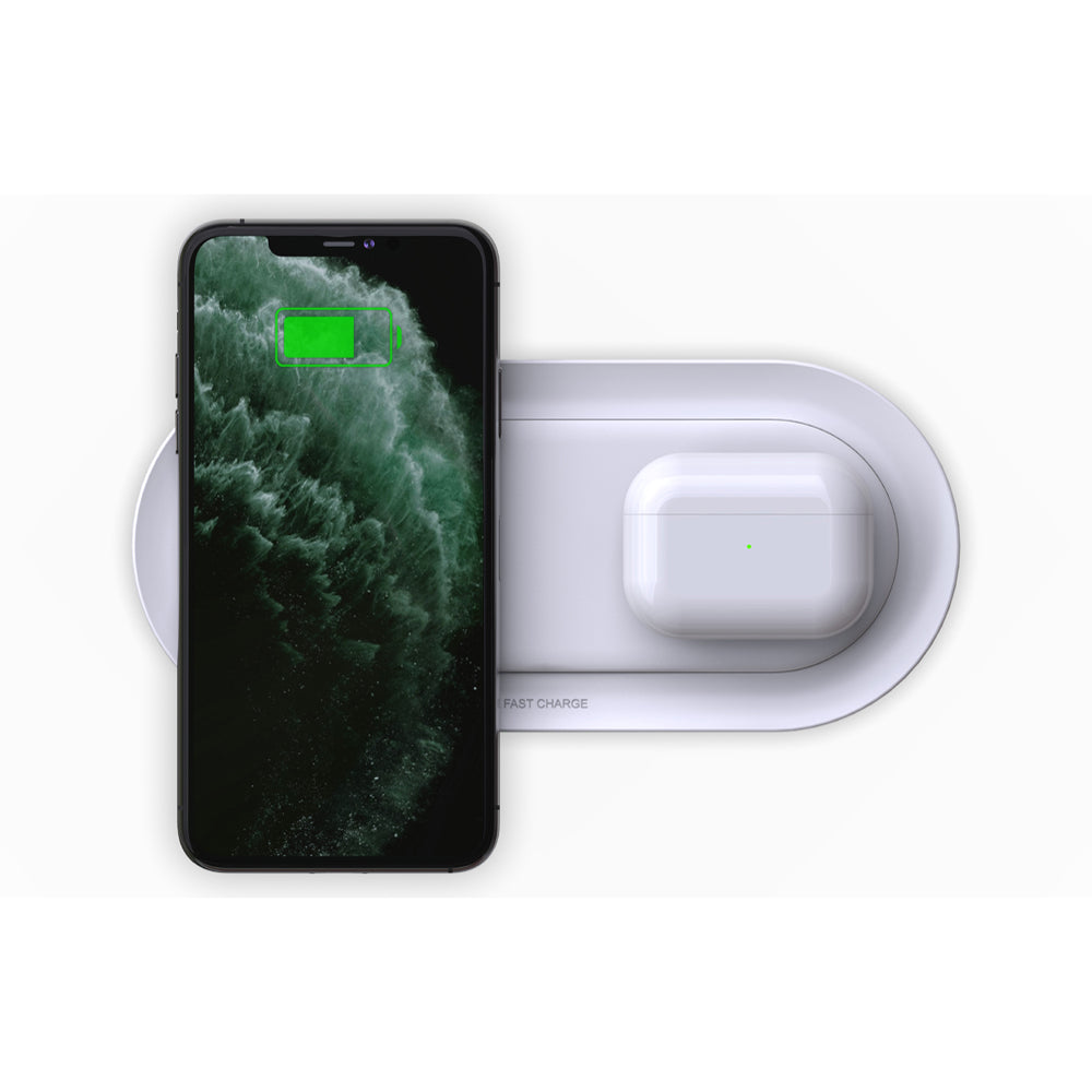 S500 2 in 1 20W Qi Wireless Charger Double Fast Charging Pad for iPhone 11/Huawei Mate 20 Pro/Airpods Pro - White