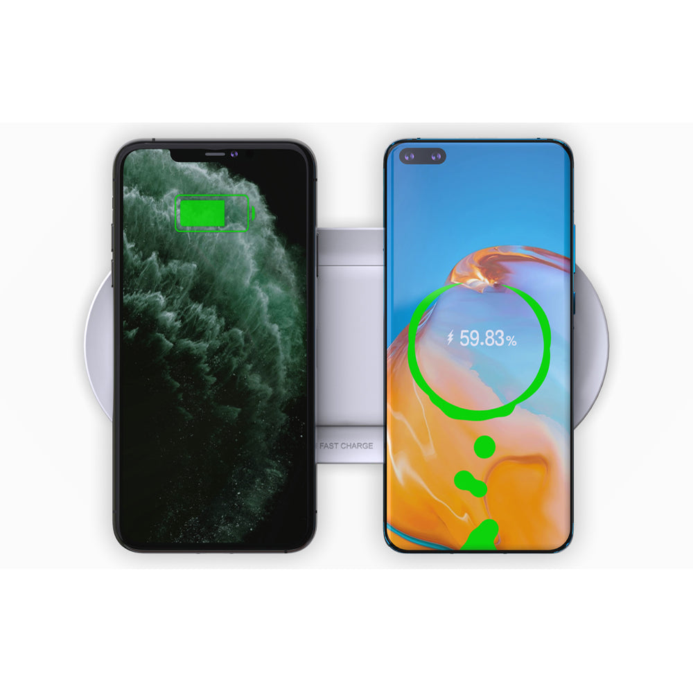 S500 2 in 1 20W Qi Wireless Charger Double Fast Charging Pad for iPhone 11/Huawei Mate 20 Pro/Airpods Pro - White