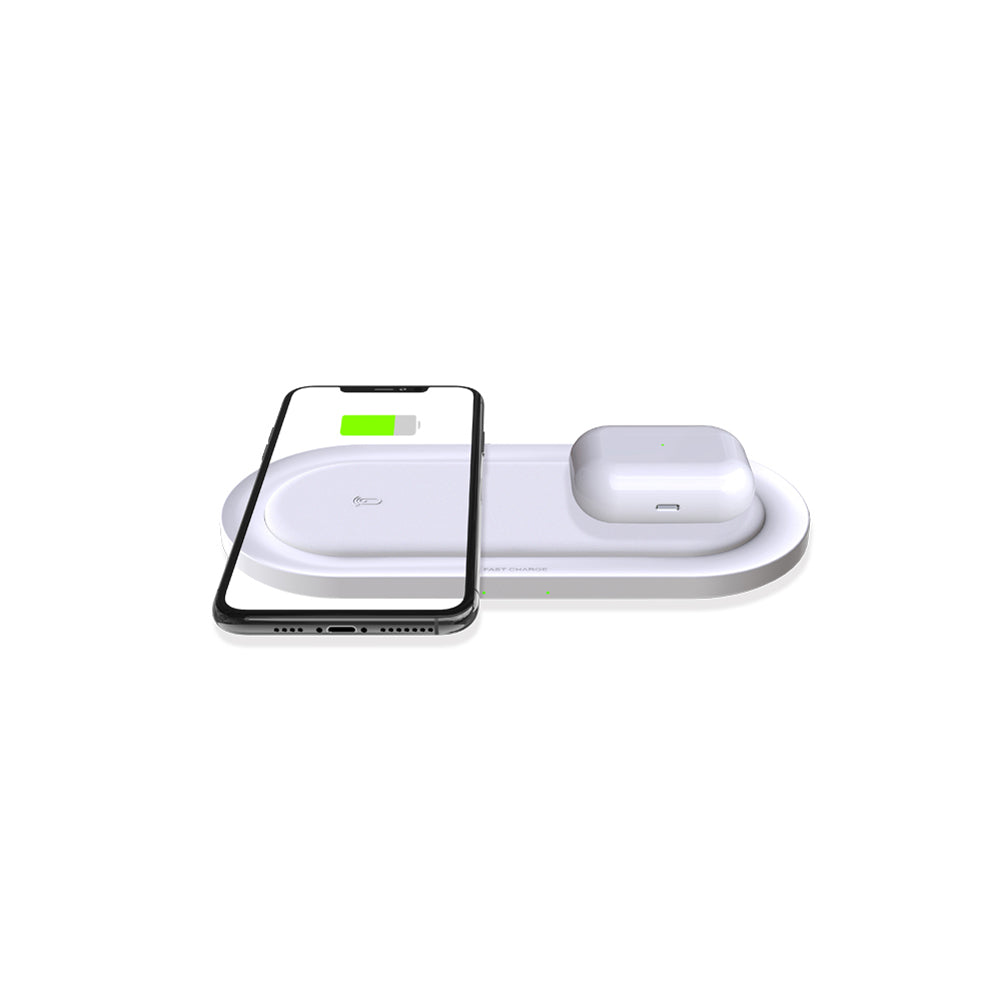 S500 2 in 1 20W Qi Wireless Charger Double Fast Charging Pad for iPhone 11/Huawei Mate 20 Pro/Airpods Pro - White