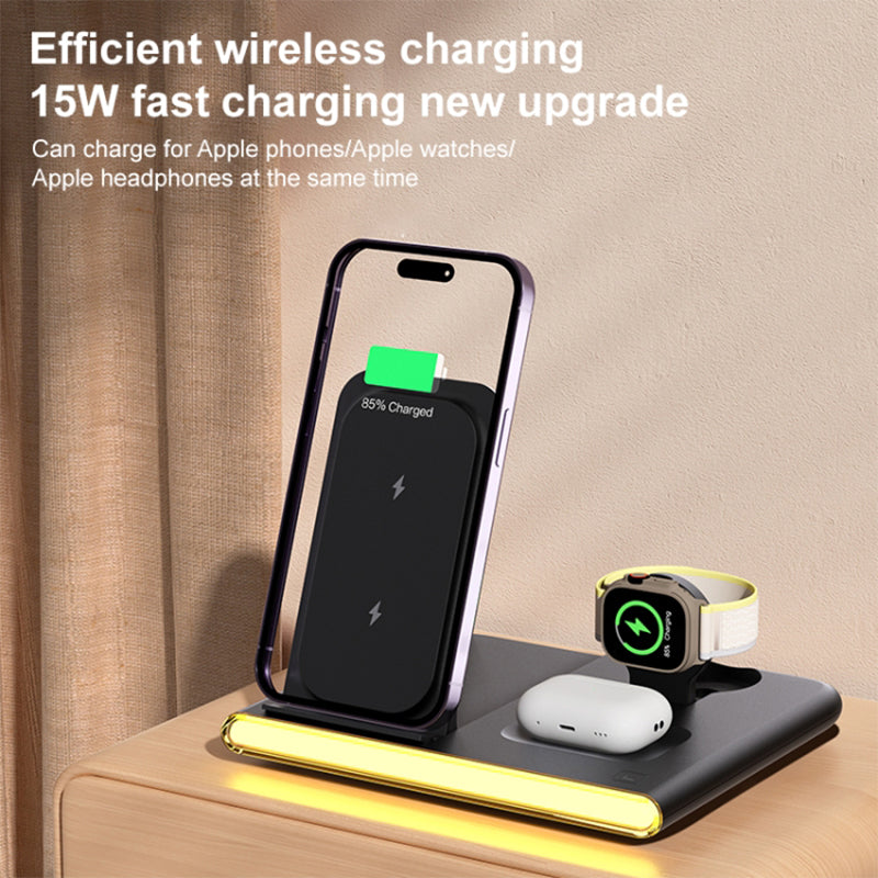 C27 15W Foldable Wireless Charger Magnetic Charging Pad with Ambient Light - Black