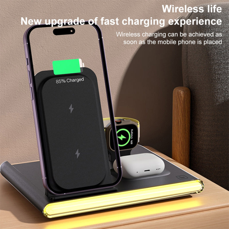 C27 15W Foldable Wireless Charger Magnetic Charging Pad with Ambient Light - Black