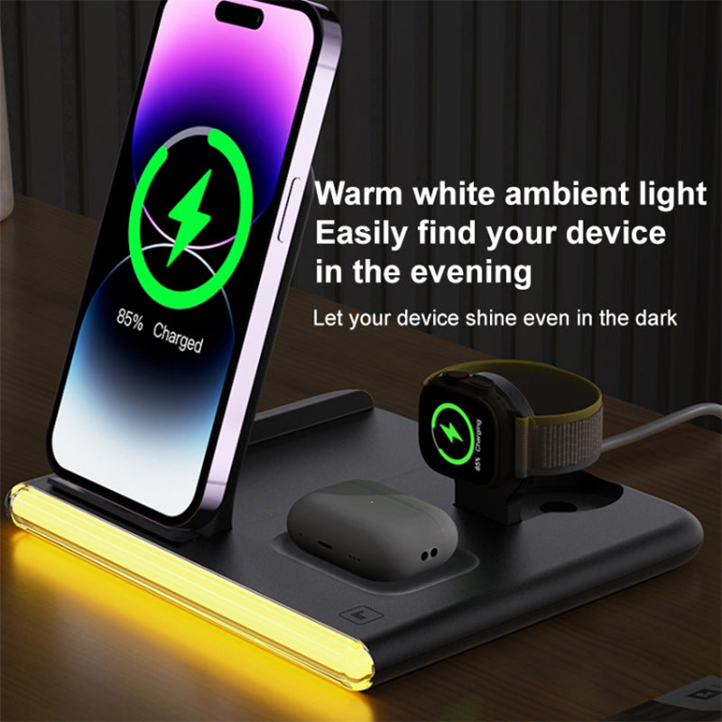 C27 15W Foldable Wireless Charger Magnetic Charging Pad with Ambient Light - Black
