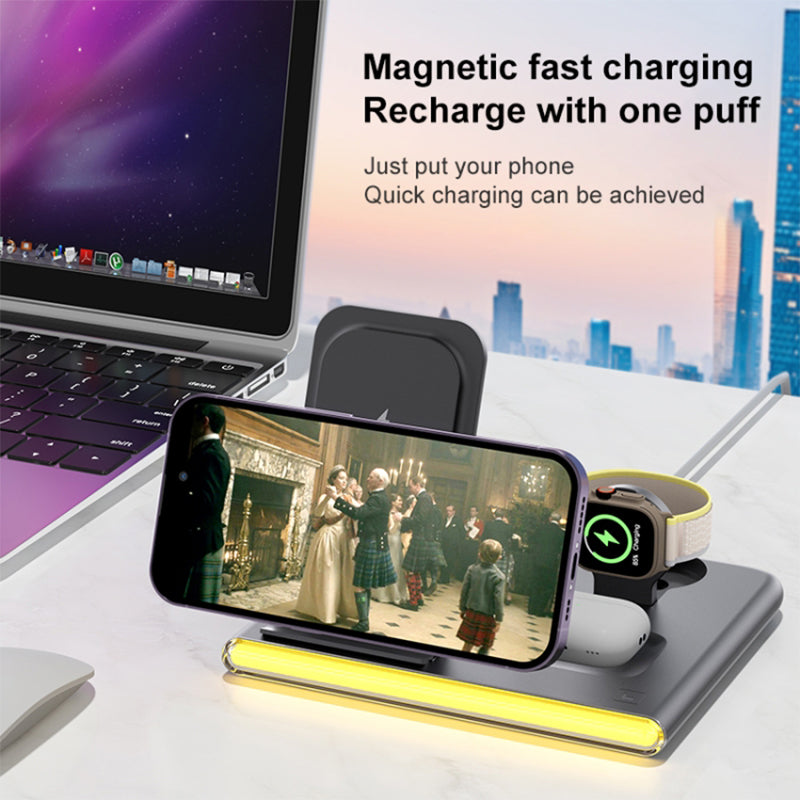 C27 15W Foldable Wireless Charger Magnetic Charging Pad with Ambient Light - White