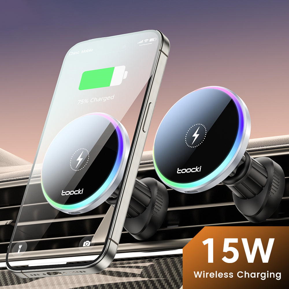 TOOCKI S20 Magnetic Wireless Charger Colorful Light Car Air Vent Phone Charging Stand