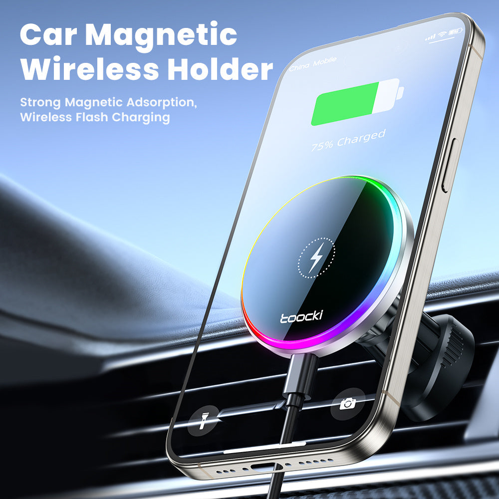 TOOCKI S20 Magnetic Wireless Charger Colorful Light Car Air Vent Phone Charging Stand