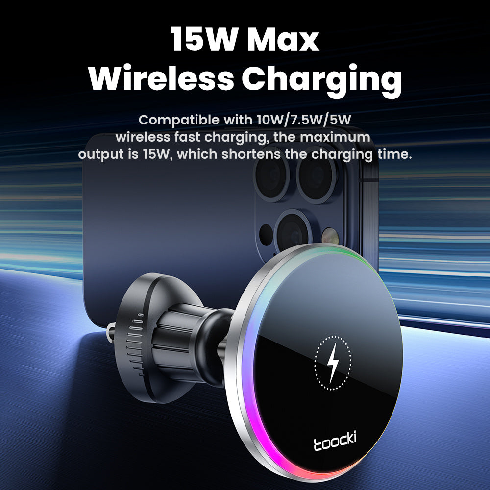 TOOCKI S20 Magnetic Wireless Charger Colorful Light Car Air Vent Phone Charging Stand