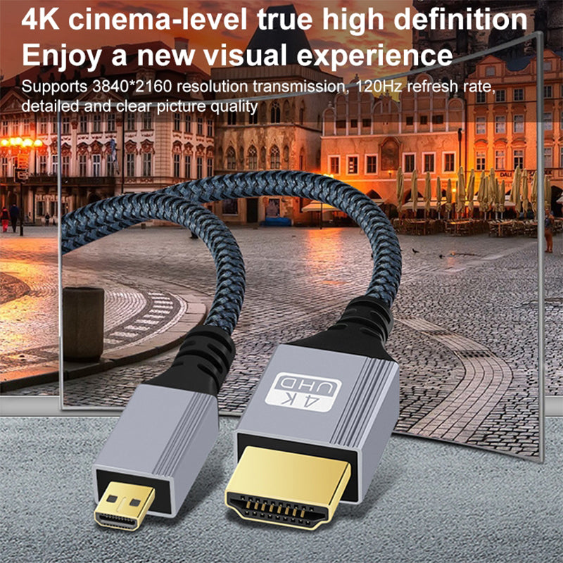 10m 4K HDMI to Micro HDMI Braided Wire 120Hz Gold-Plated Interface HD Video Transfer Cable