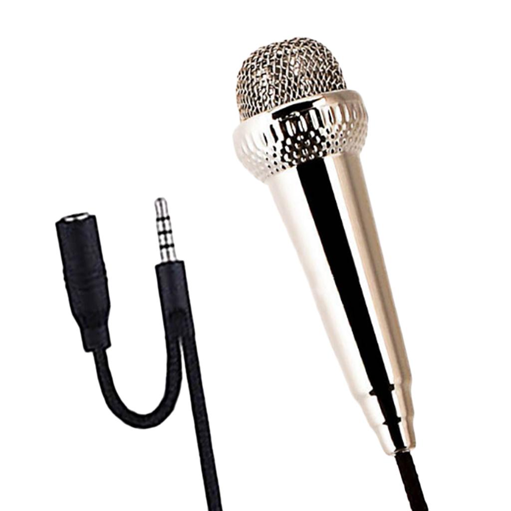 Portable 3.5mm Wired Mini Microphone Stereo Mic for Chatting Sing Silver