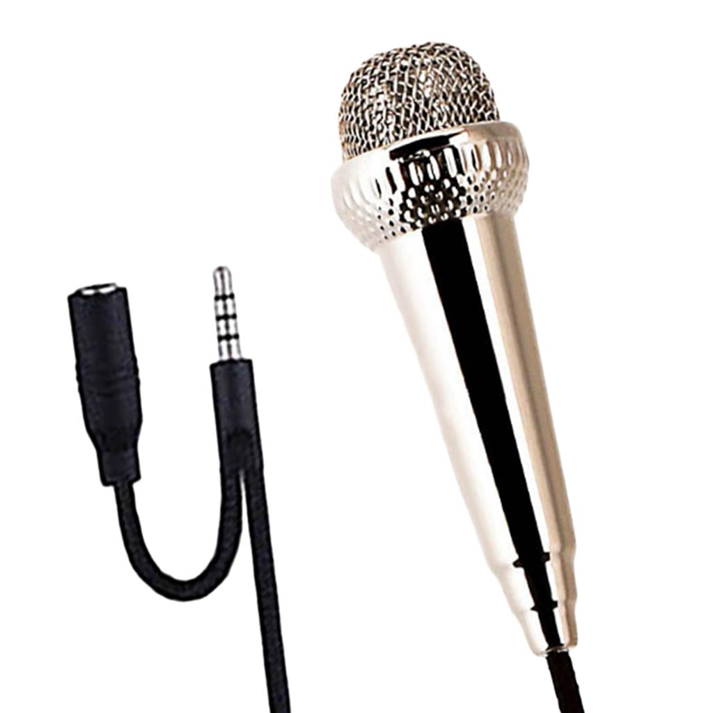 Portable 3.5mm Wired Mini Microphone Stereo Mic for Chatting Sing Silver