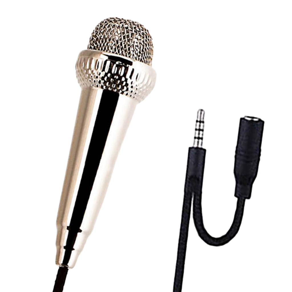 Portable 3.5mm Wired Mini Microphone Stereo Mic for Chatting Sing Silver