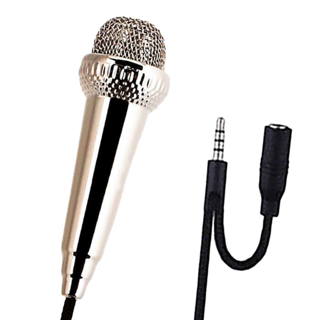 Portable 3.5mm Wired Mini Microphone Stereo Mic for Chatting Sing Silver