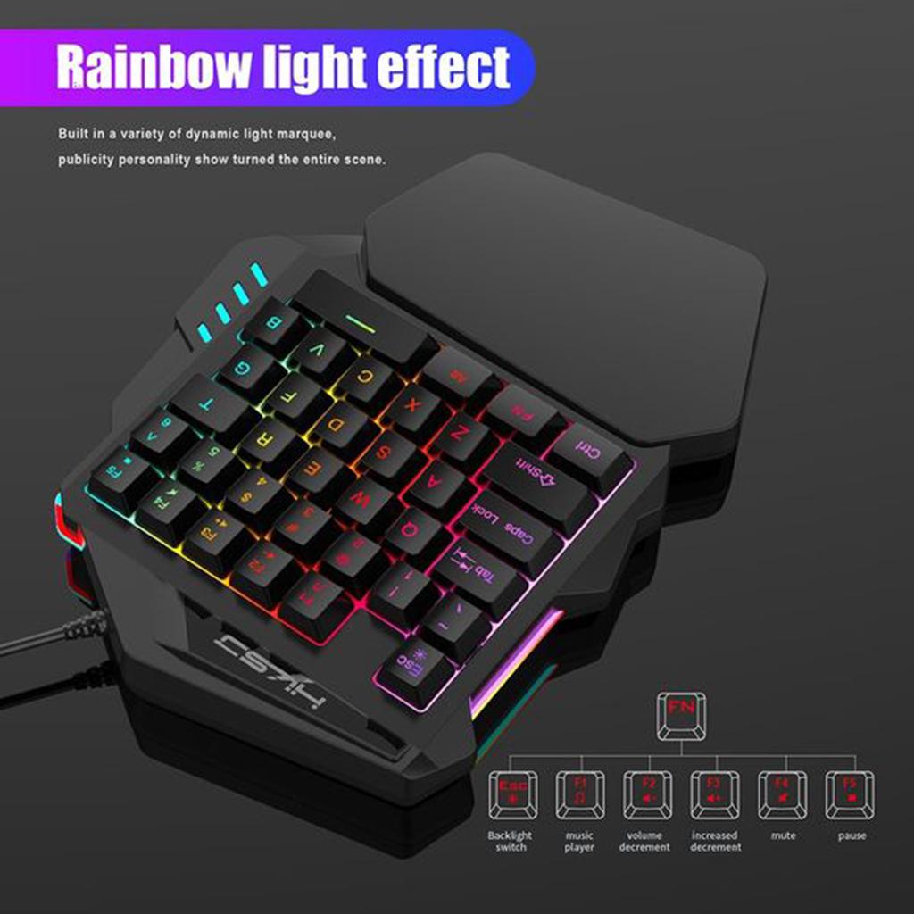 One-Handed 35 Keys USB Game Keyboard + Mouse Gift For PC Gaming Laptop Gamer