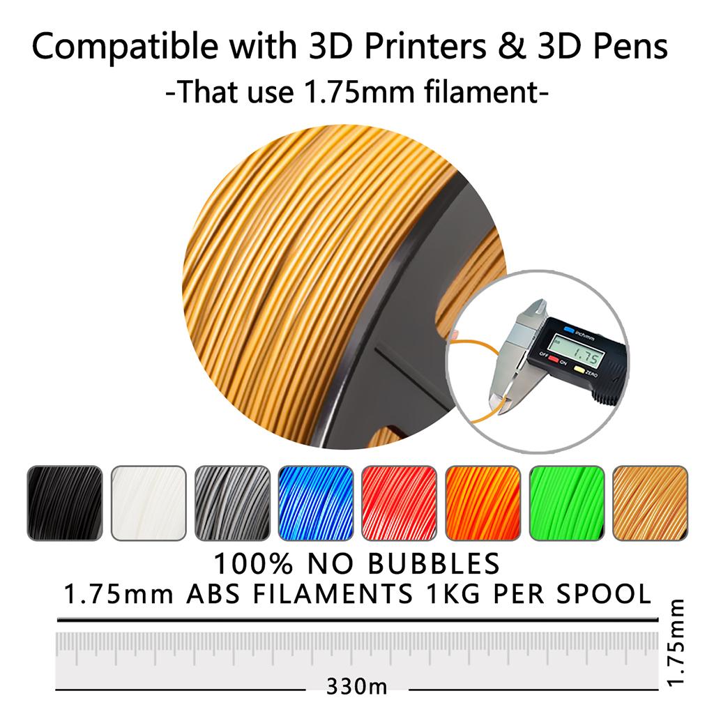 ABS Filament 1.75mm for 3D Printer +/- 0.02mm 1kg Spool (2.2lbs) Golden