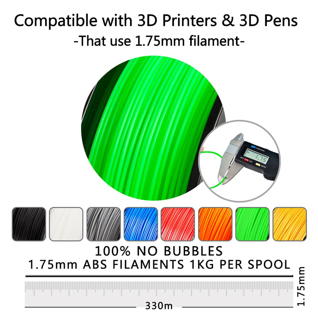 ABS Filament 1.75mm for 3D Printer +/- 0.02mm 1kg Spool (2.2lbs) Green