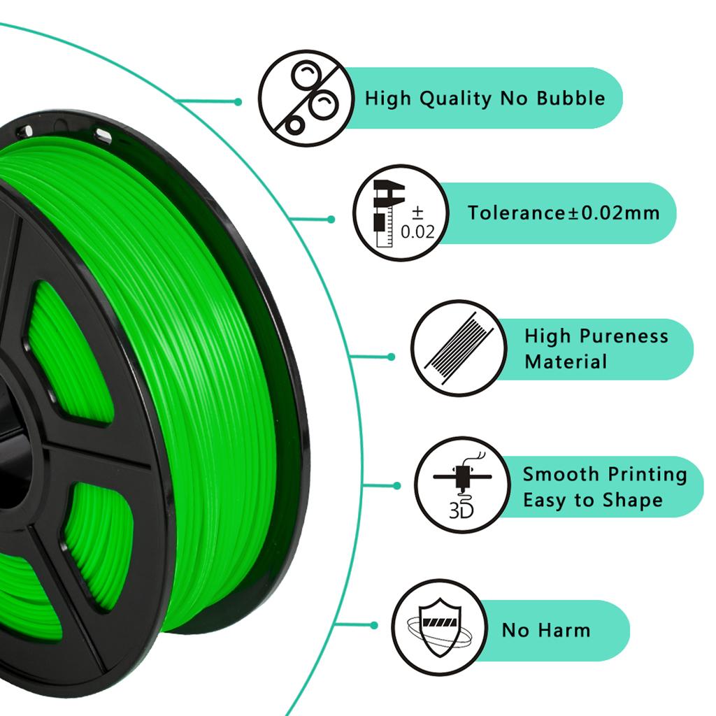 ABS Filament 1.75mm for 3D Printer +/- 0.02mm 1kg Spool (2.2lbs) Green