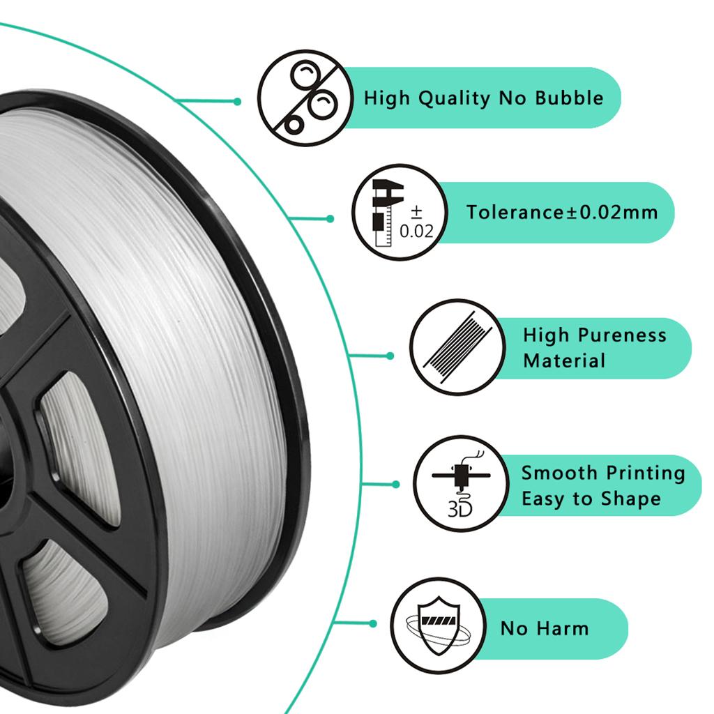 ABS Filament 1.75mm for 3D Printer +/- 0.02mm 1kg Spool (2.2lbs) Clear