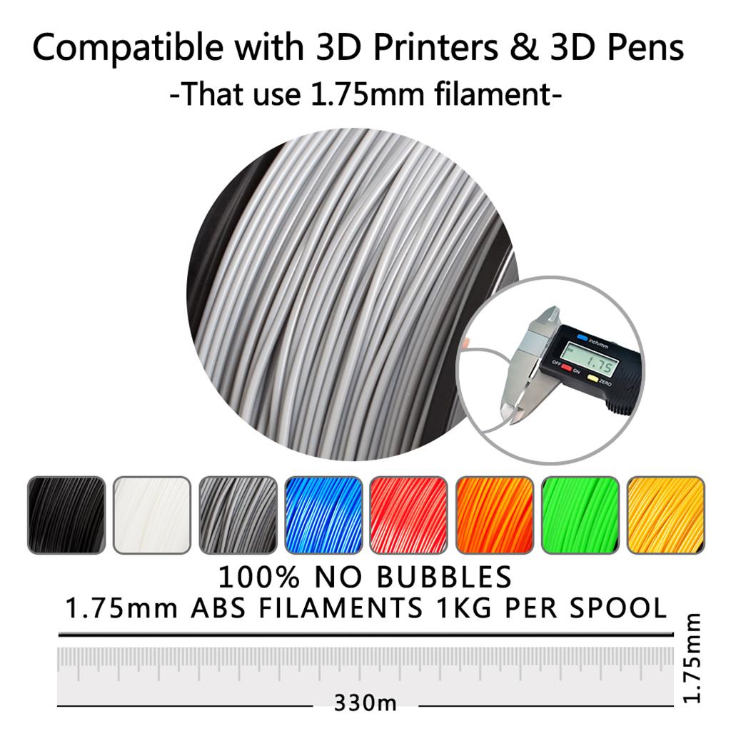 ABS Filament 1.75mm for 3D Printer +/- 0.02mm 1kg Spool (2.2lbs) Gray