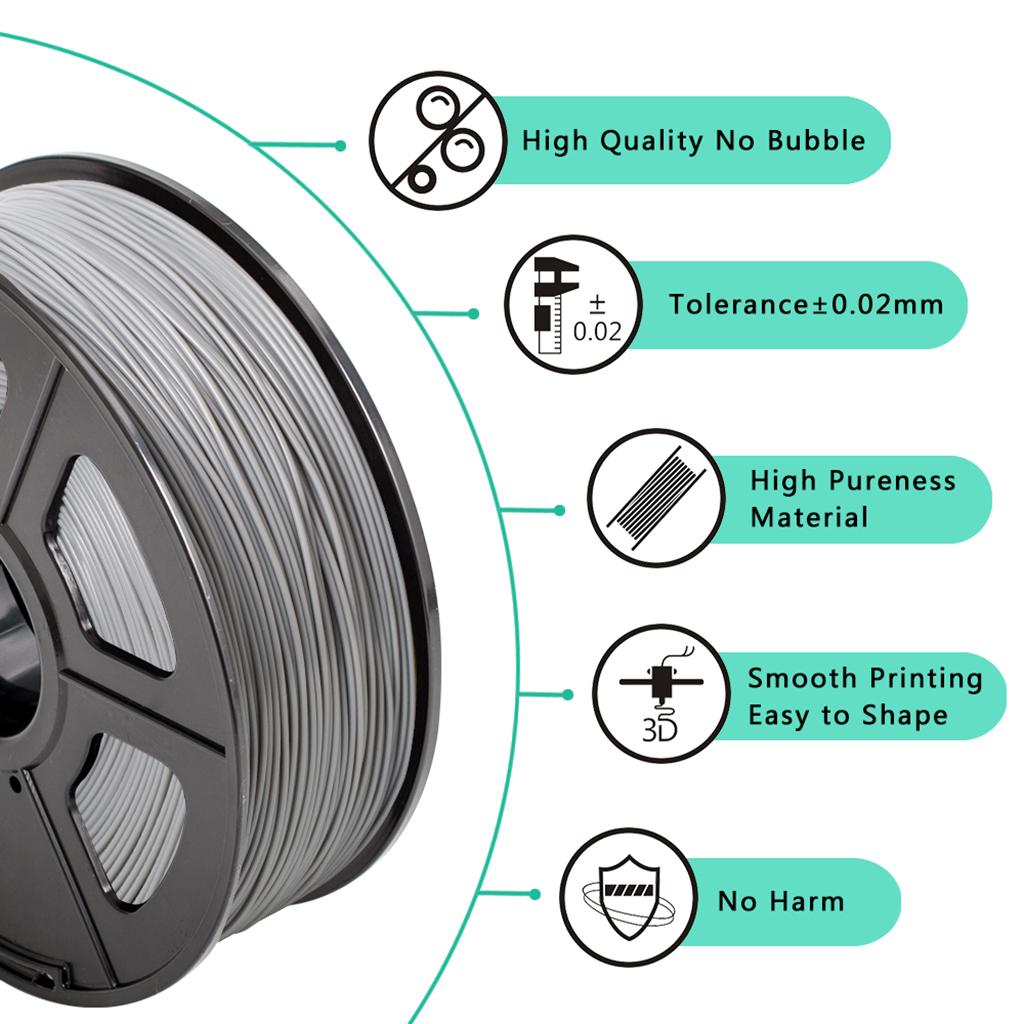 ABS Filament 1.75mm for 3D Printer +/- 0.02mm 1kg Spool (2.2lbs) Gray