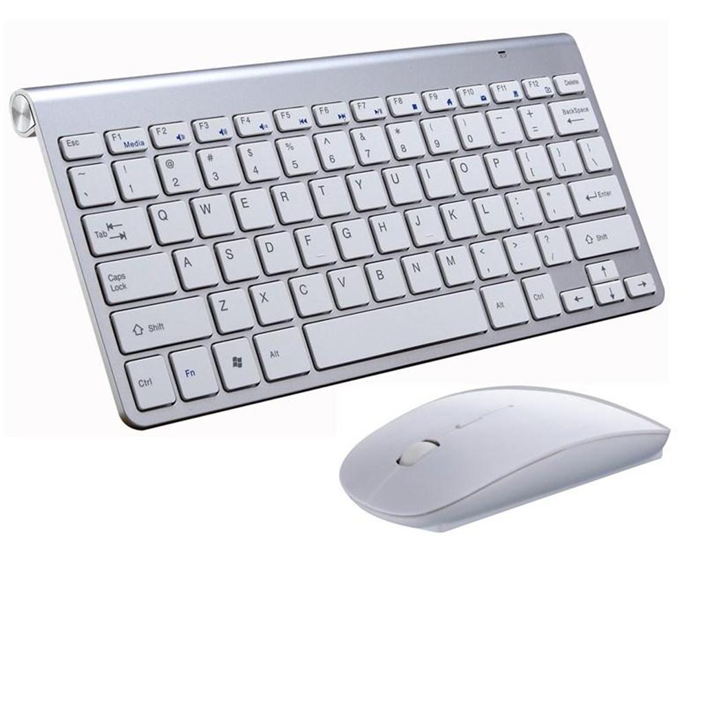 Mini Flat Quiet Wireless Keyboard Mouse Combo Silver