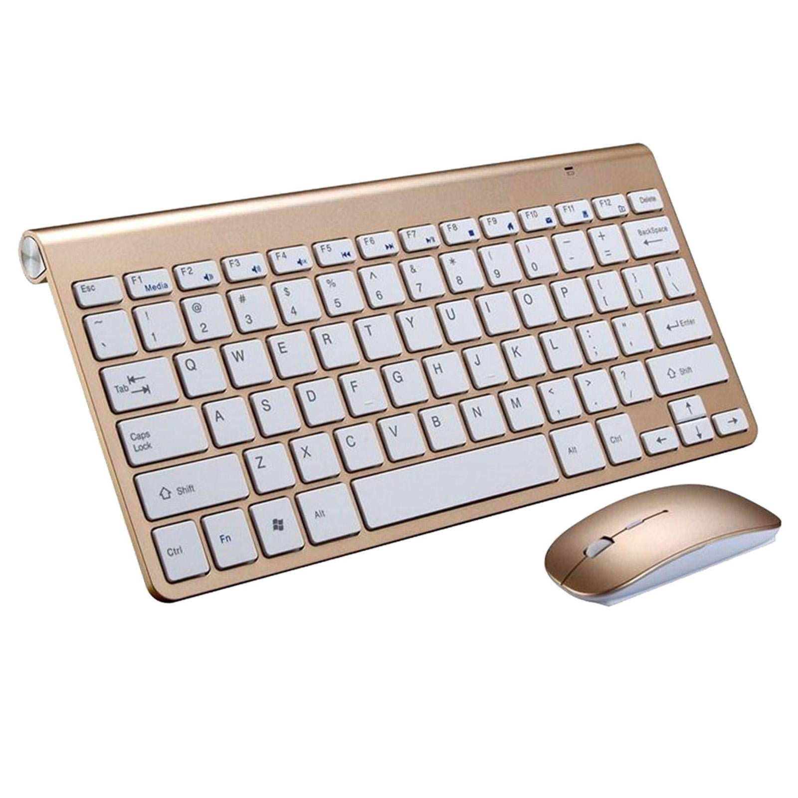 Mini Flat Quiet Wireless Keyboard Mouse Combo Golden