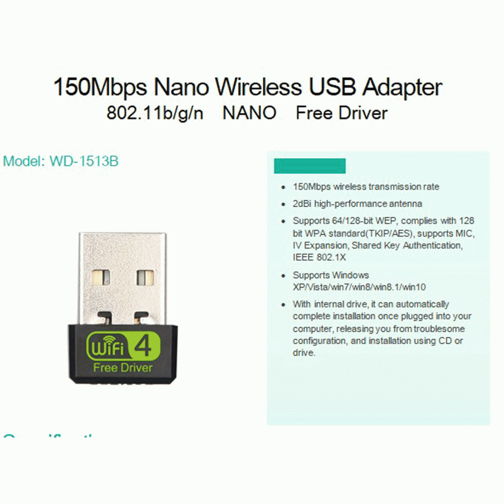 New 150Mbps Wireless 2.4G 802.11 b/g/n LAN USB WiFi Network Adapter Black