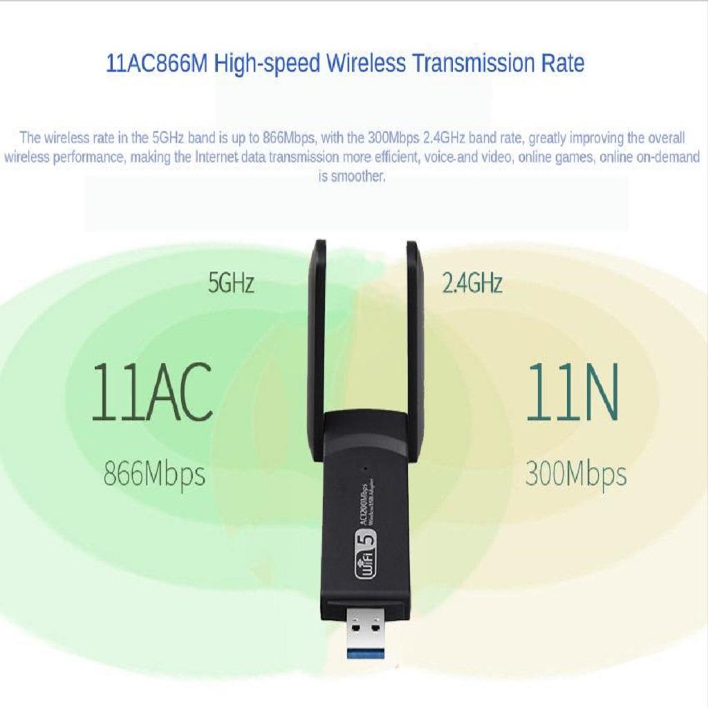 USB Wifi Adapter 1200Mbps,USB Wireless Network Wifi Dongle with 2 Antenna