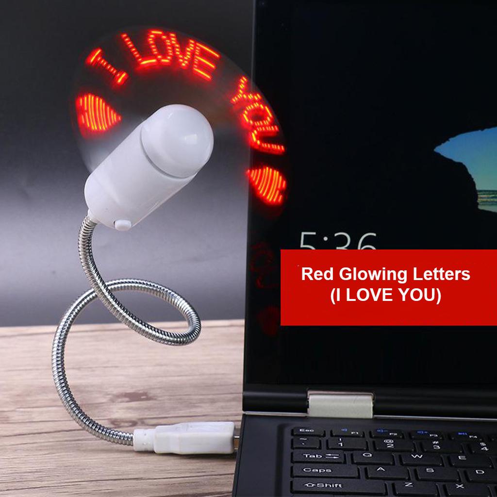 Mini Flexible Neck LED USB Fan Air Cooler Red Glowing Letters-I Love You