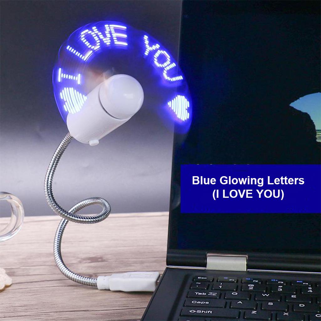 Mini Flexible Neck LED USB Fan Air Cooler Blue Glowing Letters-I Love You