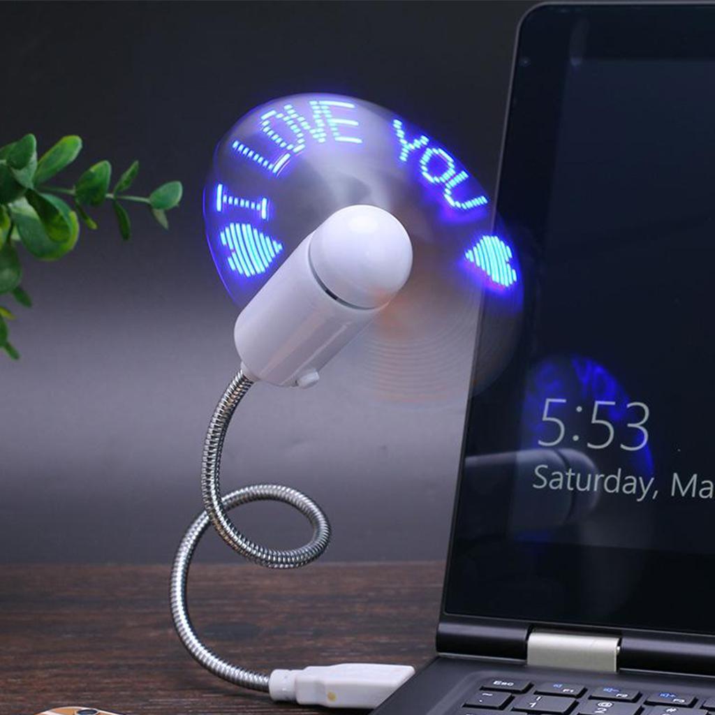 Mini Flexible Neck LED USB Fan Air Cooler Blue Glowing Letters-I Love You