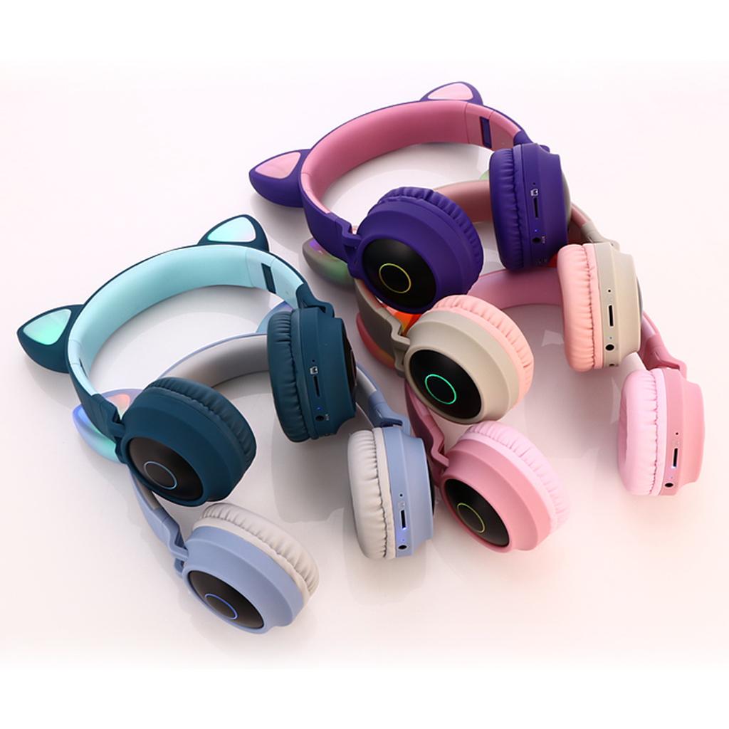 Wireless Bluetooth Headset Over the Ear Headphone Microphone Gray Pink