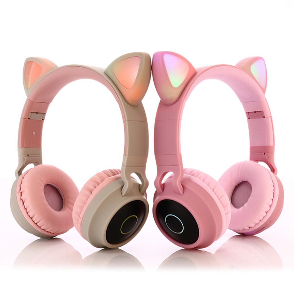 Wireless Bluetooth Headset Over the Ear Headphone Microphone Gray Pink