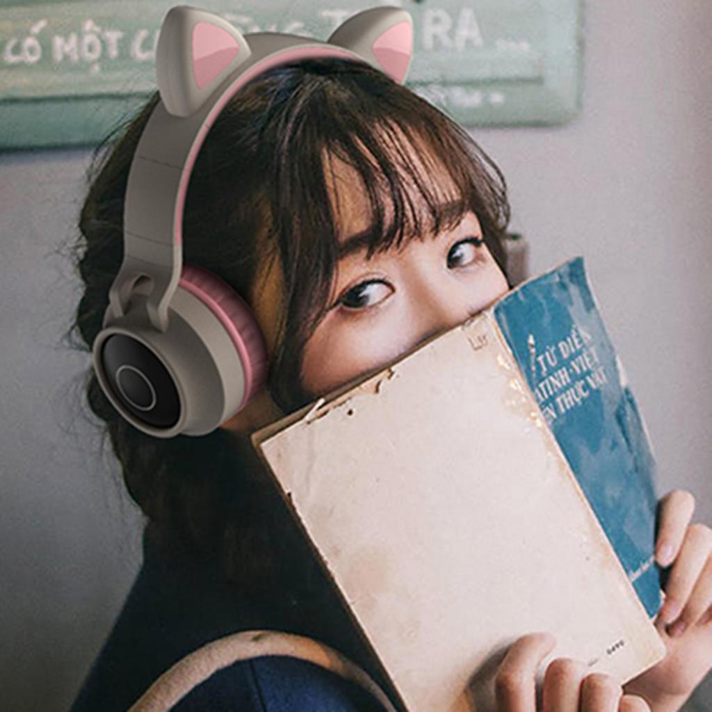 Wireless Bluetooth Headset Over the Ear Headphone Microphone Gray Pink