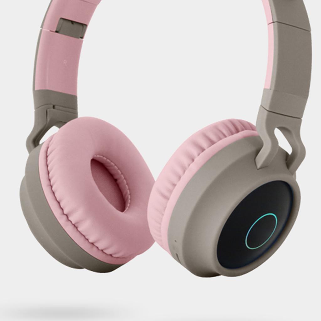 Wireless Bluetooth Headset Over the Ear Headphone Microphone Gray Pink