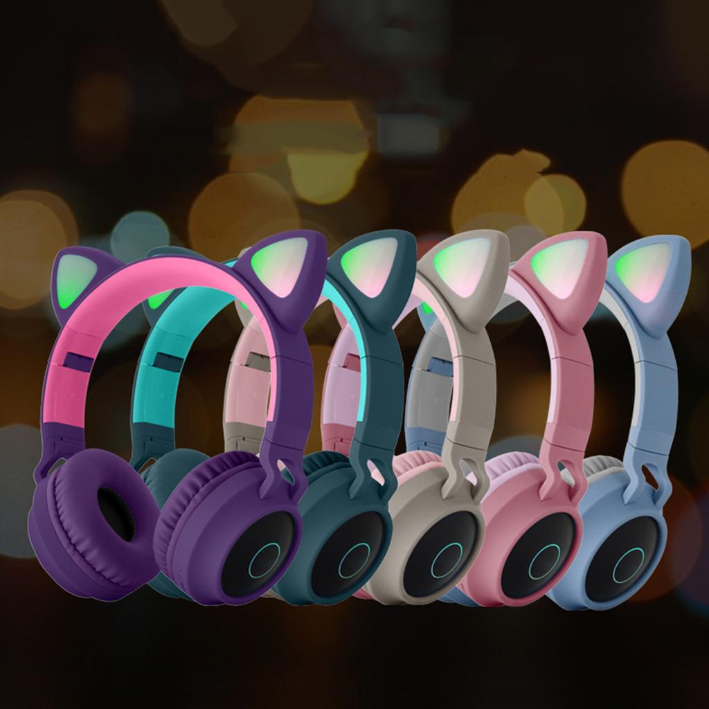 Wireless Bluetooth Headset Over the Ear Headphone Microphone Gray Pink