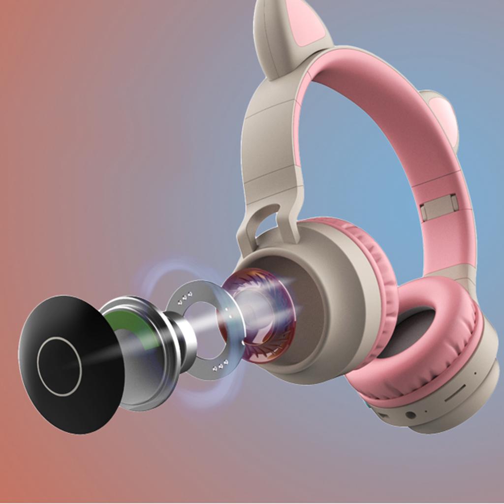 Wireless Bluetooth Headset Over the Ear Headphone Microphone Gray Pink