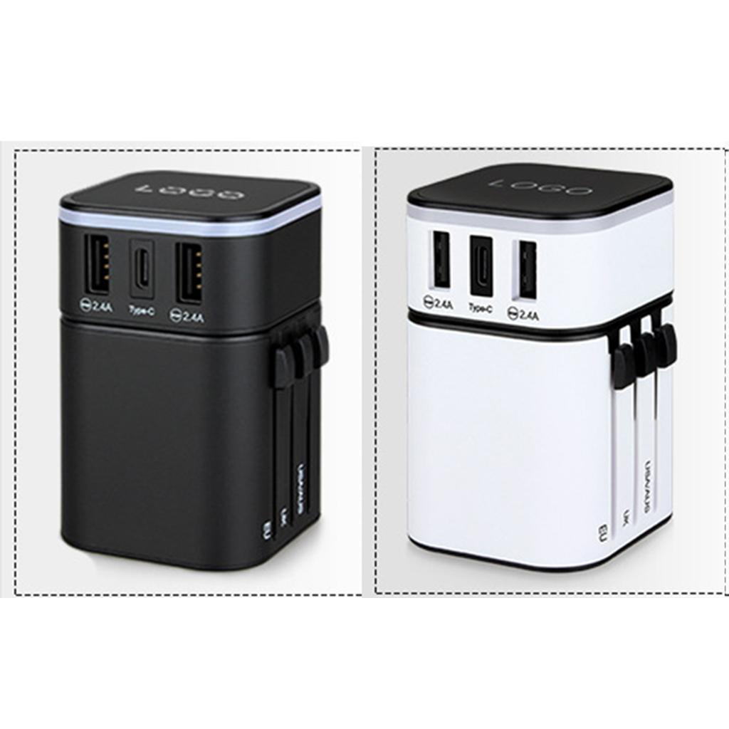 Travel Adapter International Power Charger Plug Converter 2-USB Type-C Black