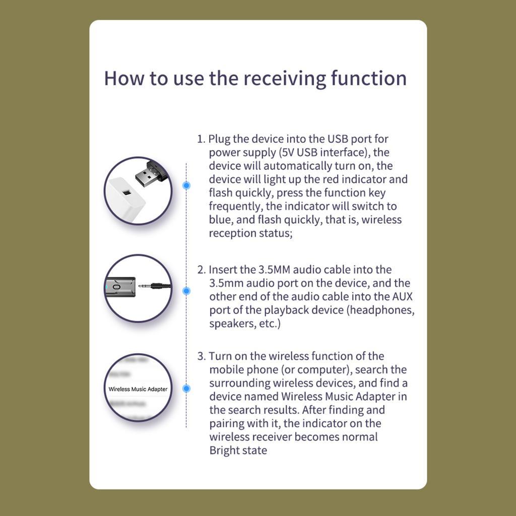 2in1 USB Bluetooth 5.0 Audio Transmitter Receiver Adapter for TV PC Car AUX