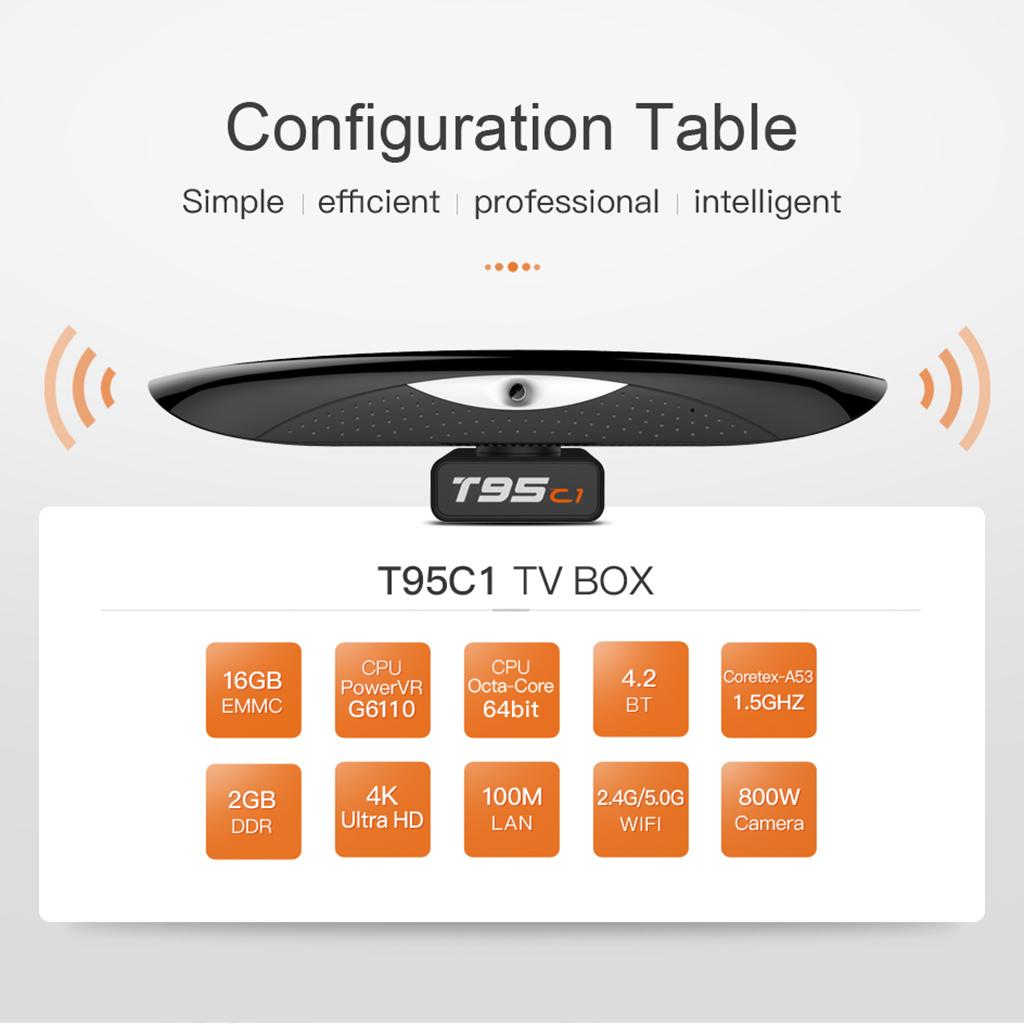 2G+16G STB T95C1 Octa Core WiFi BT 2.4G/5G 4K Media Player AU Plug