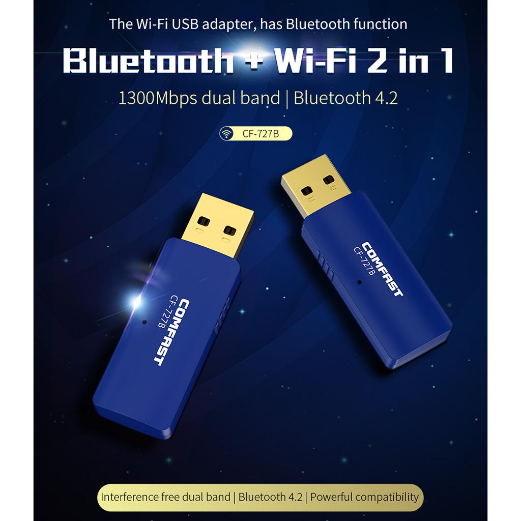 1300Mbps USB Bluetooth 4.2 WiFi Adapter Dual Band Dongle for PC Computer Mac