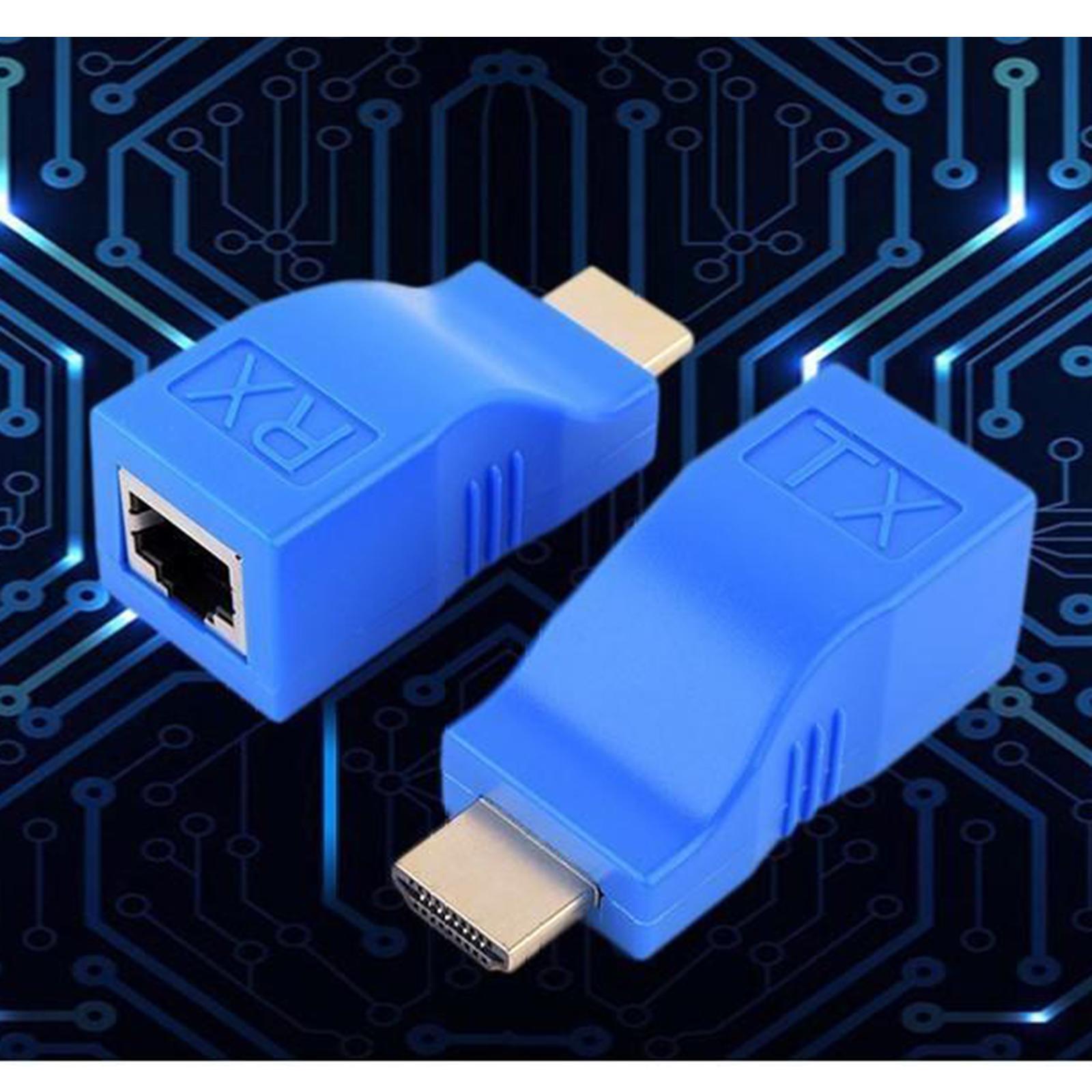 2 Pcs HDMI Extender to RJ45 Over Cat 5e/6 Network Ethernet 4K Adapter Blue