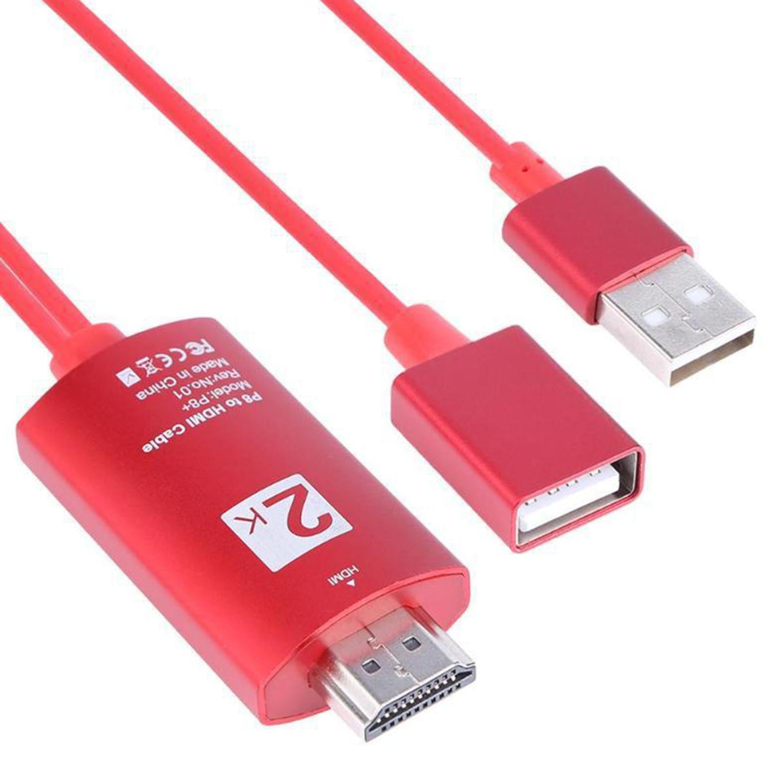 2m Full HD 1080P USB to HDMI Cable Adapter for iPhone 8 X 7 Android Phones